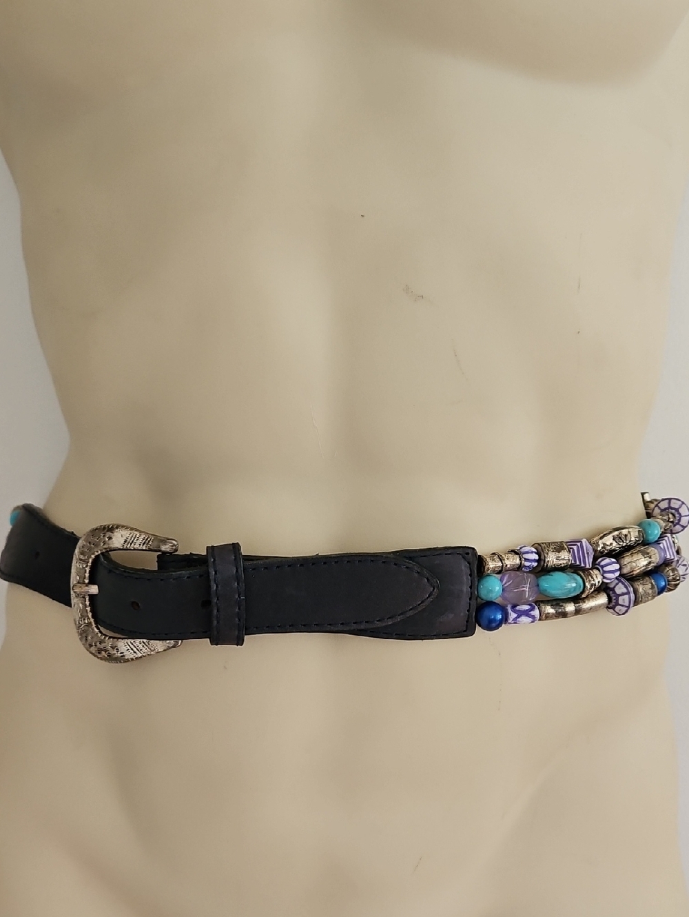 Vintage The Limited Leather Beaded Belt Size M Made In Korea